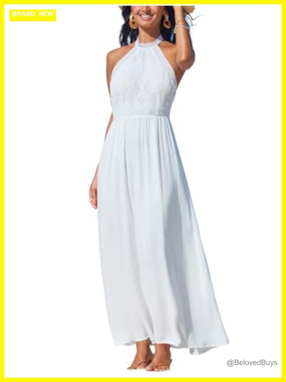 Halter Maxi Summer Dress Lace Crochet Bodice A-Line Sleeveless Boho Beach